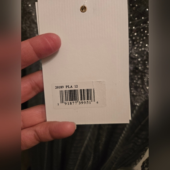 Mac Duggal Silver Embellished Illusion Long Sleeve Size 12 NWT A-Line Gown 20189 - Picture 7 of 7